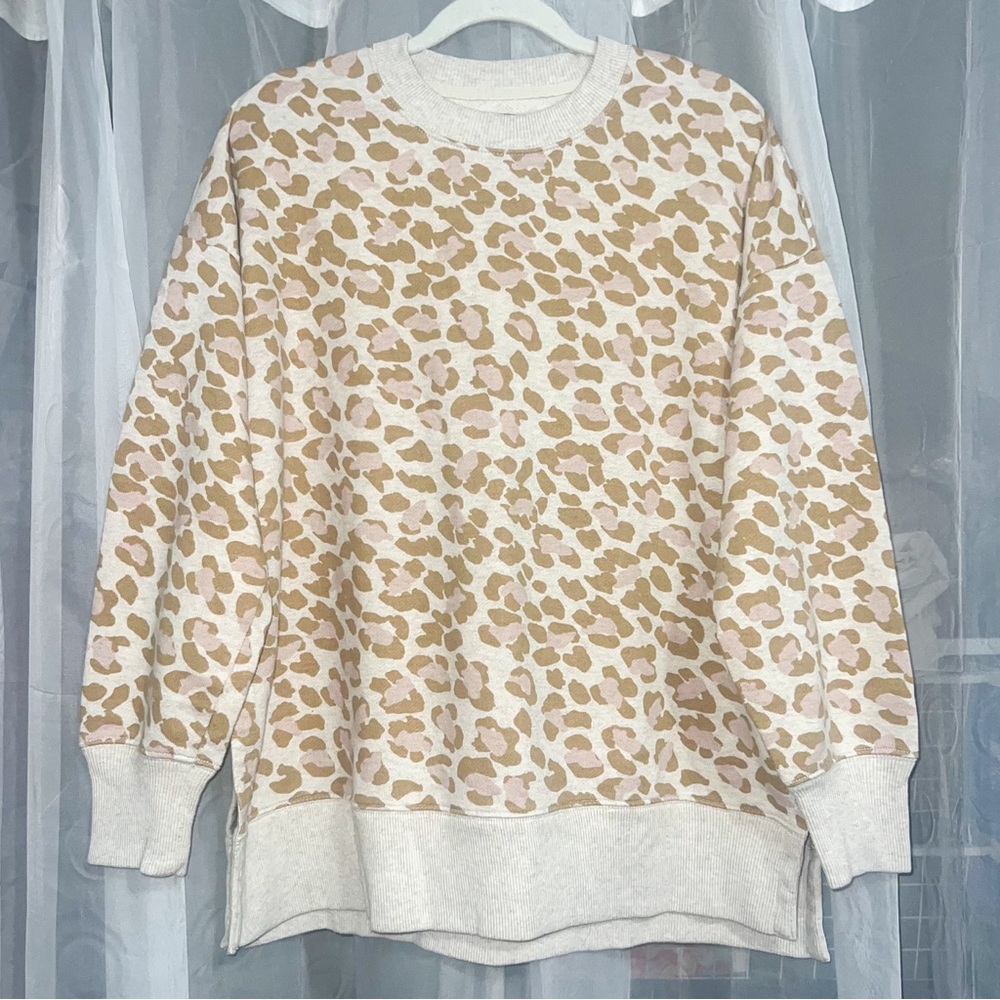 aerie Leopard Print Oversized Pullover Sweatshirt, Size S